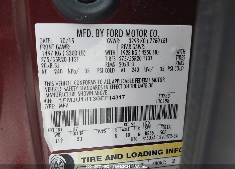 2016 FORD EXPEDITION XLT VIN: 1FMJU1HT3GEF14317