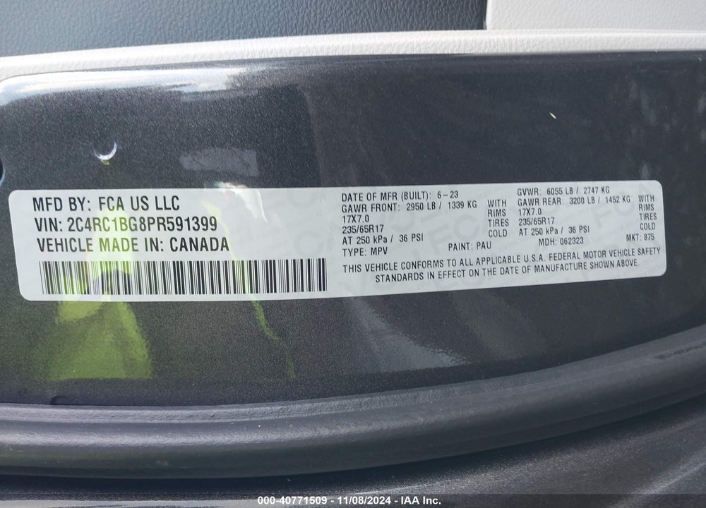 2023 CHRYSLER PACIFICA VIN: 2C4RC1BG8PR591399