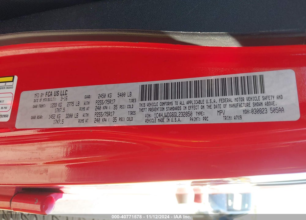 2016 JEEP WRANGLER UNLIMITED SPORT VIN: 1C4HJWDG6GL232850