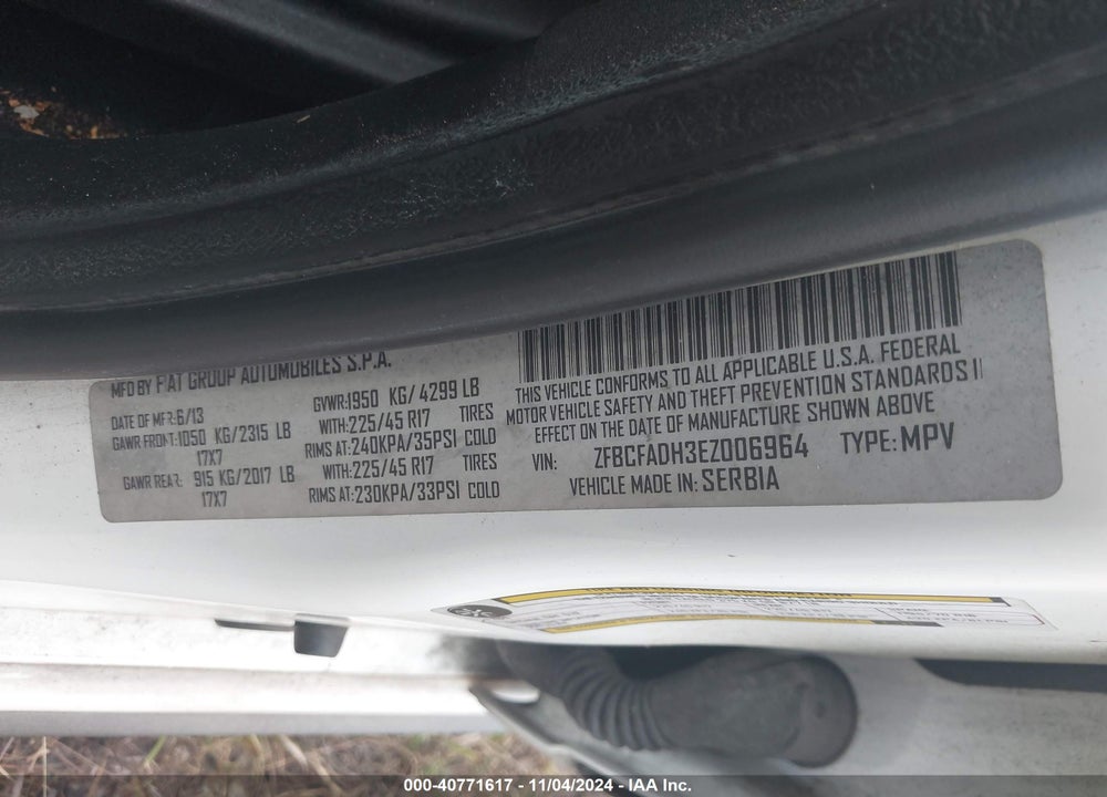 2014 FIAT 500L TREKKING VIN: ZFBCFADH3EZ006964