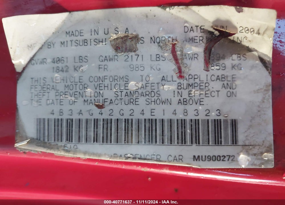 2004 DODGE STRATUS SXT VIN: 4B3AG42G24E148323