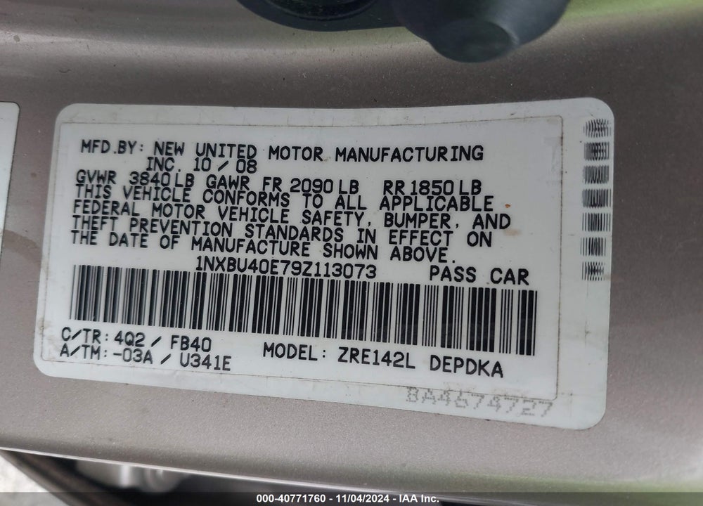 2009 TOYOTA COROLLA LE VIN: 1NXBU40E79Z113073