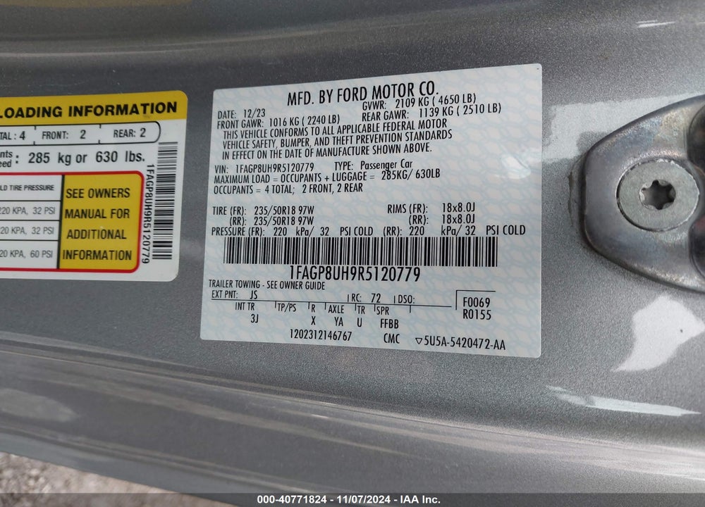 2024 FORD MUSTANG ECOBOOST PREMIUM VIN: 1FAGP8UH9R5120779