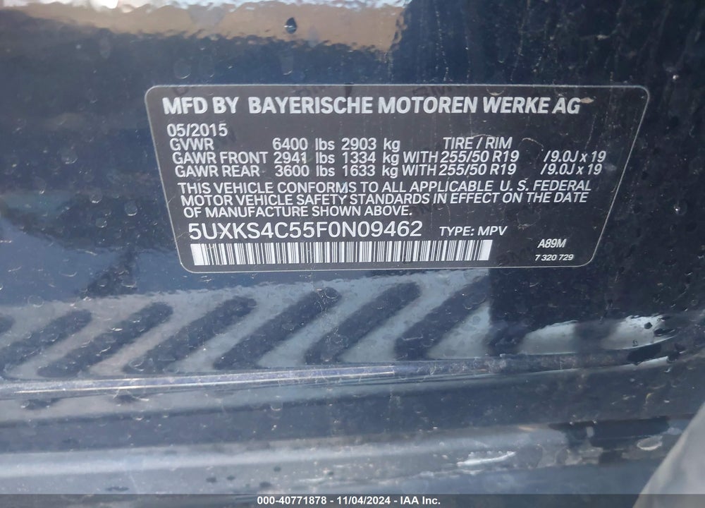 2015 BMW X5 XDRIVE35D VIN: 5UXKS4C55F0N09462