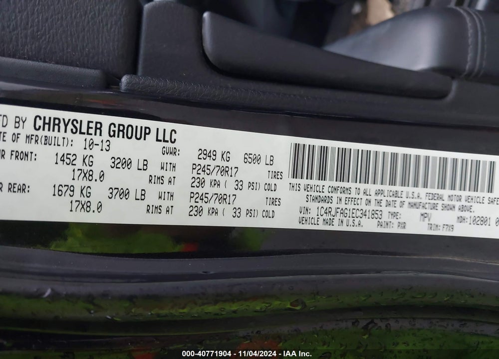 2014 JEEP GRAND CHEROKEE LAREDO VIN: 1C4RJFAG1EC341853