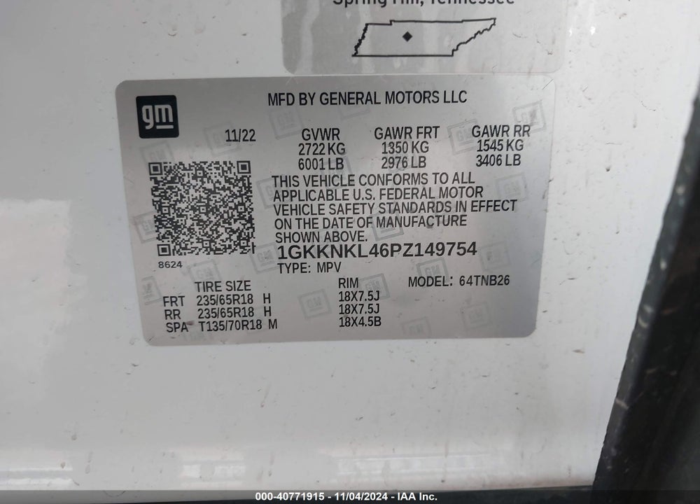 2023 GMC ACADIA FWD SLE VIN: 1GKKNKL46PZ149754