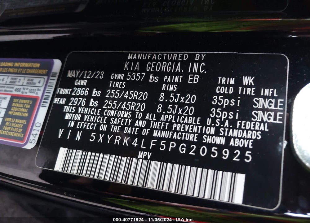 2023 KIA SORENTO SX VIN: 5XYRK4LF5PG205925