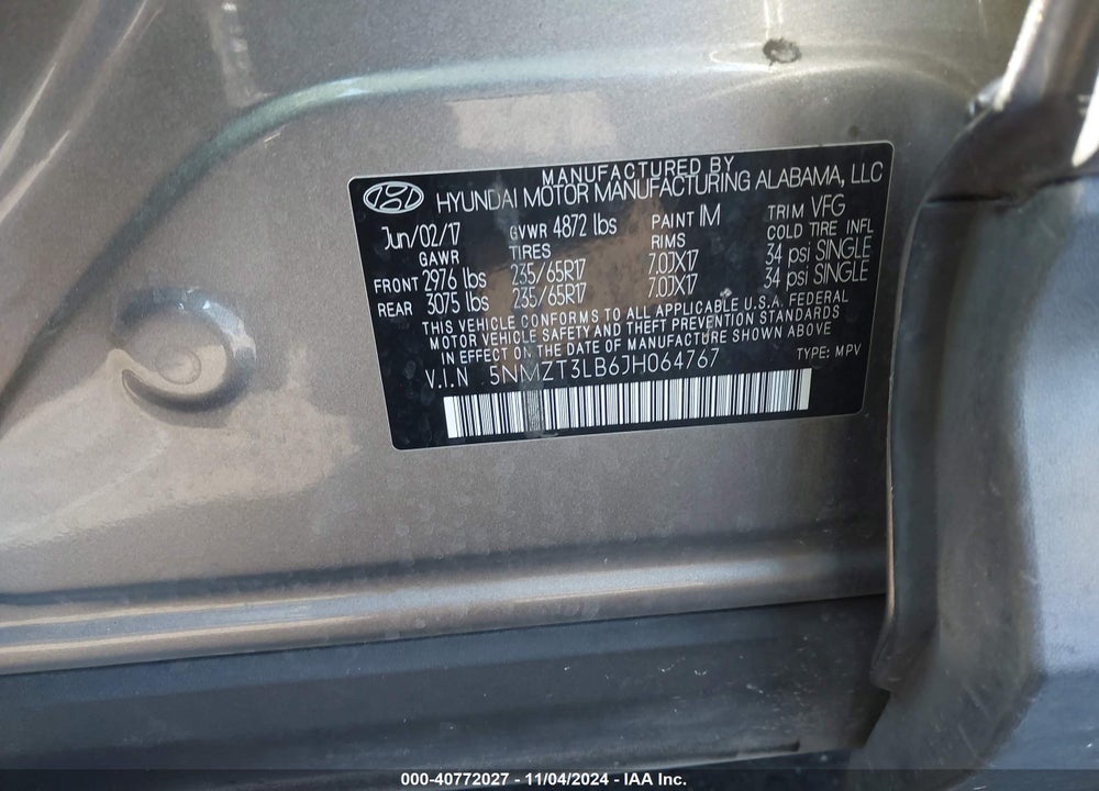 2018 HYUNDAI SANTA FE SPORT 2.4L VIN: 5NMZT3LB6JH064767