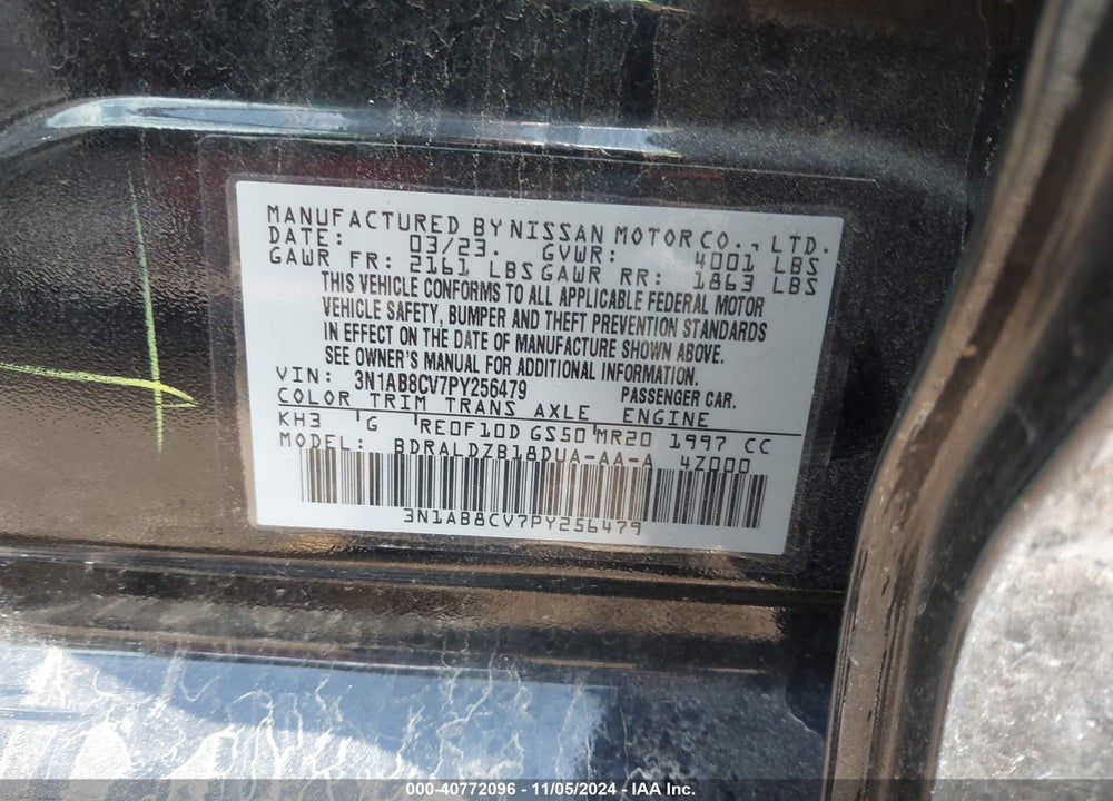 2023 NISSAN SENTRA SV XTRONIC CVT VIN: 3N1AB8CV7PY256479