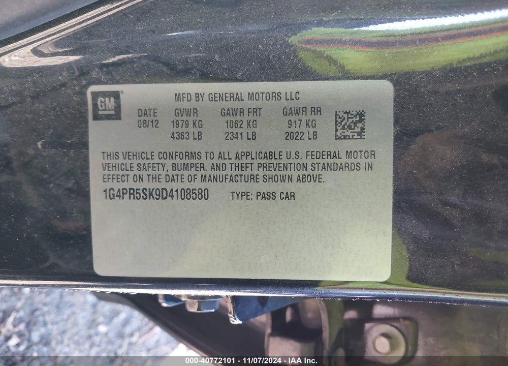 2013 BUICK VERANO CONVENIENCE GROUP VIN: 1G4PR5SK9D4108580