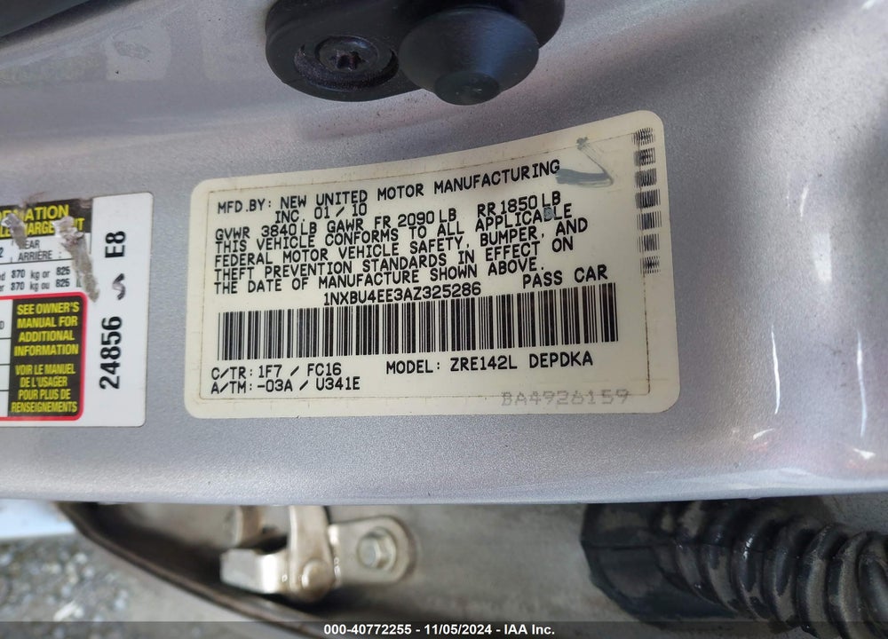 2010 TOYOTA COROLLA LE VIN: 1NXBU4EE3AZ325286