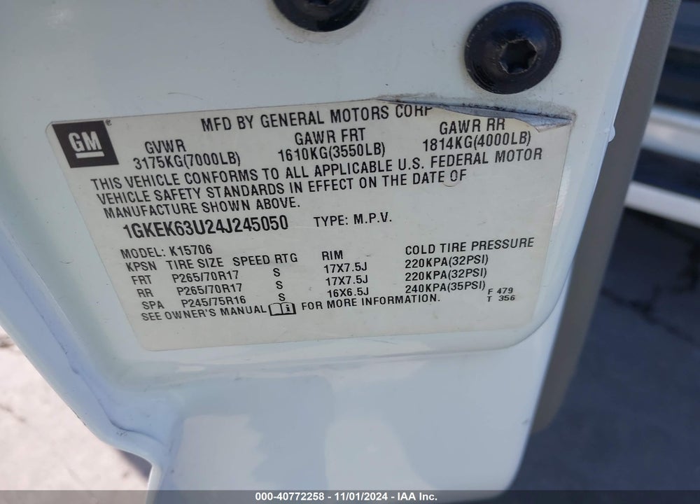 2004 GMC YUKON DENALI VIN: 1GKEK63U24J245050