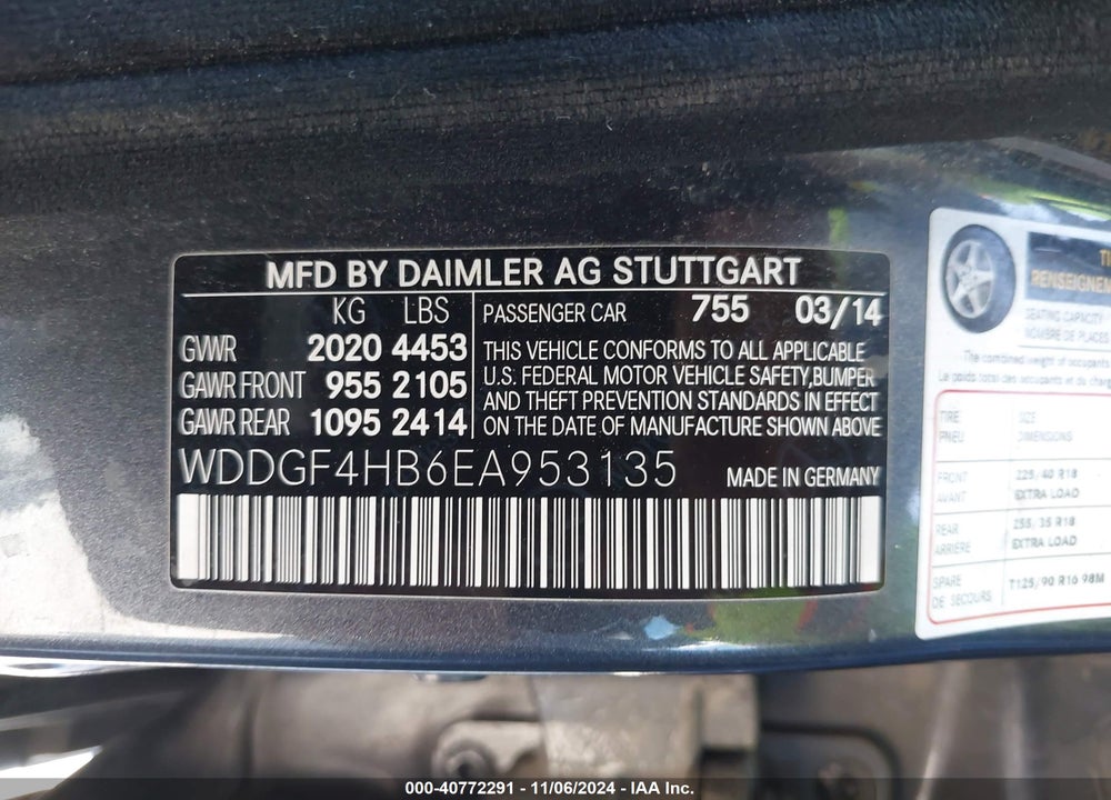 2014 MERCEDES-BENZ C-CLASS C 250 SPORT/LUXURY VIN: WDDGF4HB6EA953135