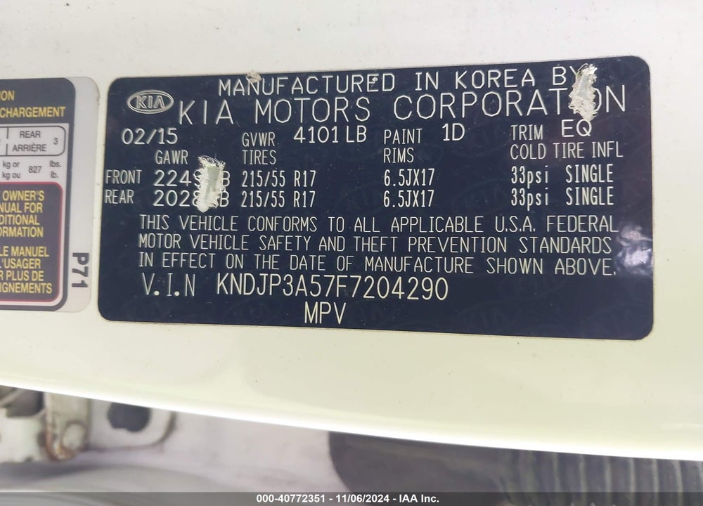 2015 KIA SOUL VIN: KNDJP3A57F7204290