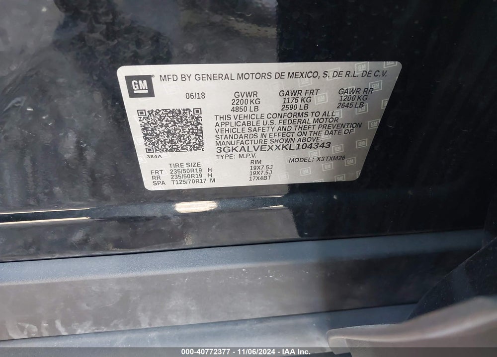 2019 GMC TERRAIN SLT VIN: 3GKALVEXXKL104343