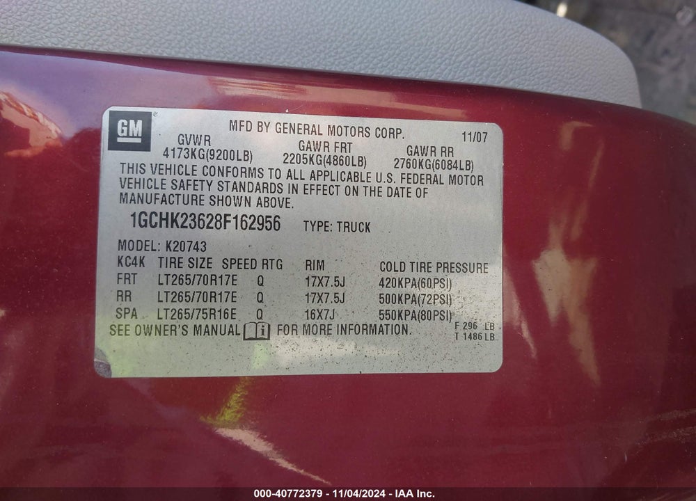 2008 CHEVROLET SILVERADO 2500HD LTZ VIN: 1GCHK23628F162956