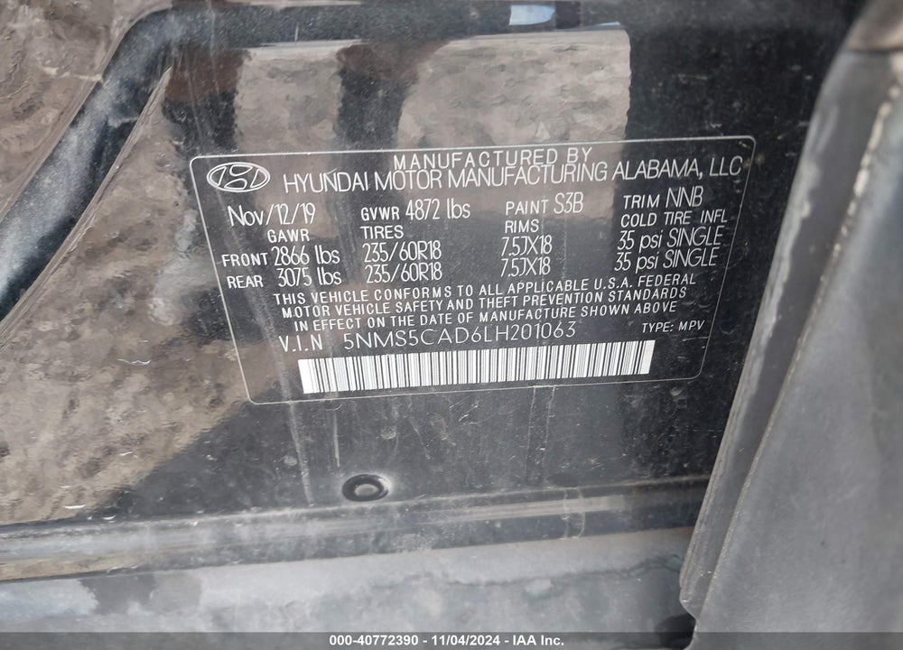 2020 HYUNDAI SANTA FE LIMITED VIN: 5NMS5CAD6LH201063