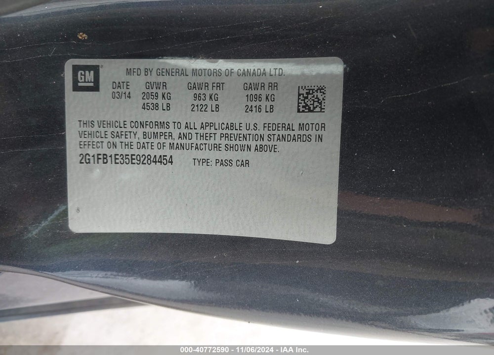 2014 CHEVROLET CAMARO VIN: 2G1FB1E35E9284454
