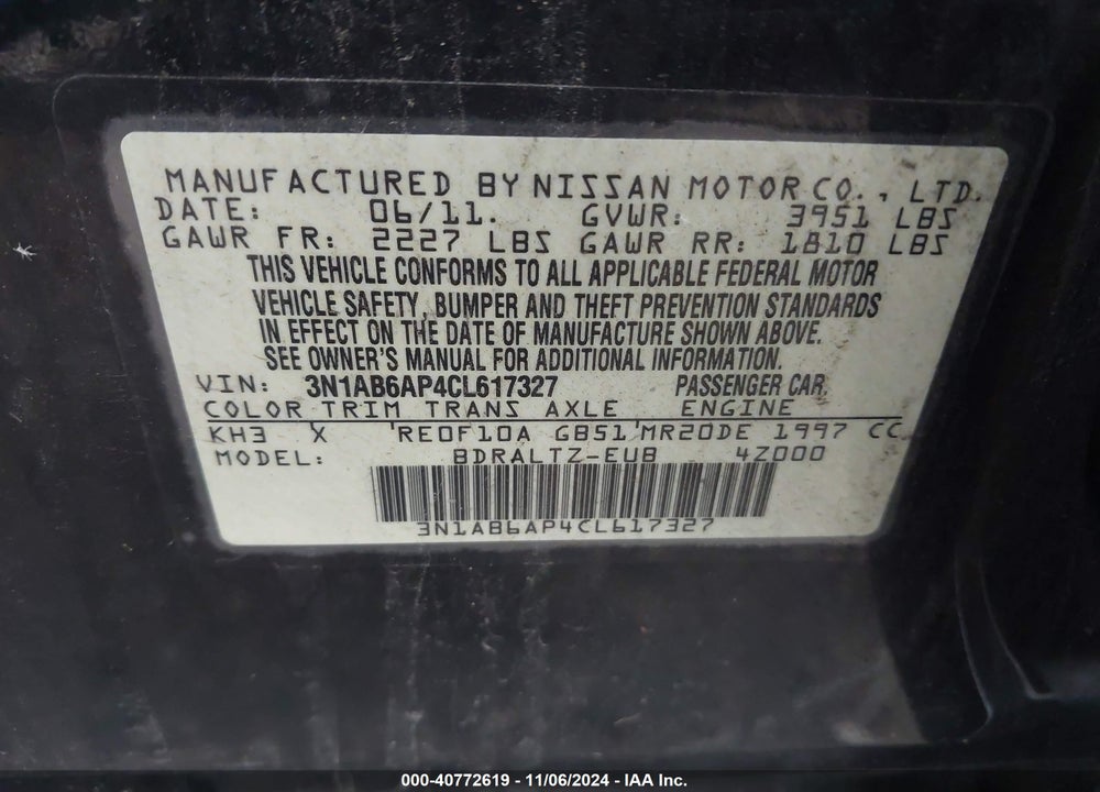 2012 NISSAN SENTRA 2.0 S VIN: 3N1AB6AP4CL617327
