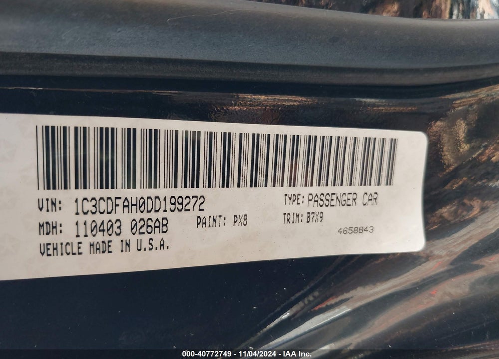 2013 DODGE DART AERO VIN: 1C3CDFAH0DD199272