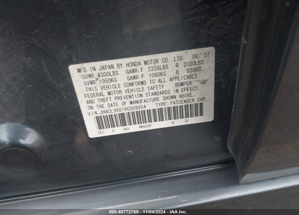 2008 ACURA TSX VIN: JH4CL96818C009854