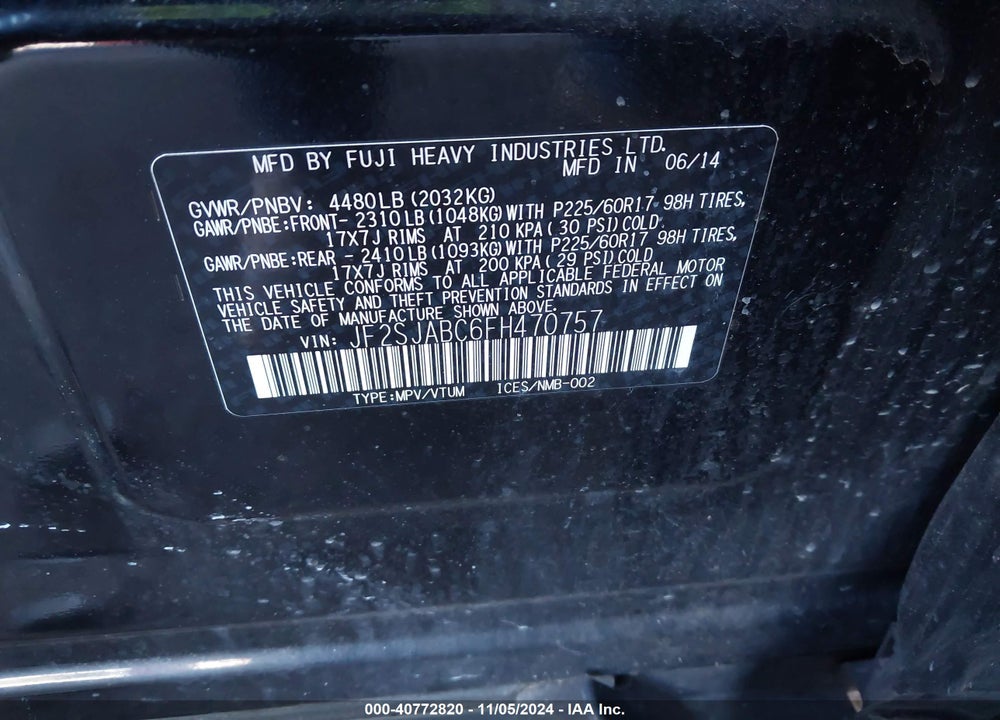 2015 SUBARU FORESTER 2.5I VIN: JF2SJABC6FH470757