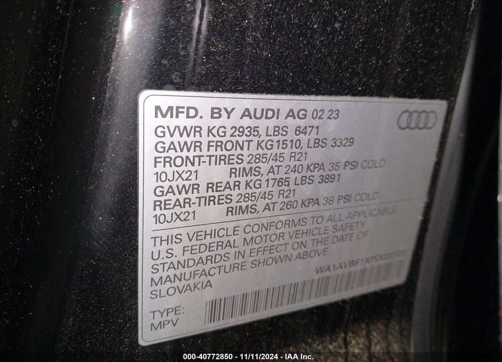2023 AUDI Q8 PREMIUM 55 TFSI QUATTRO TIPTRONIC VIN: WA1AVBF1XPD023123