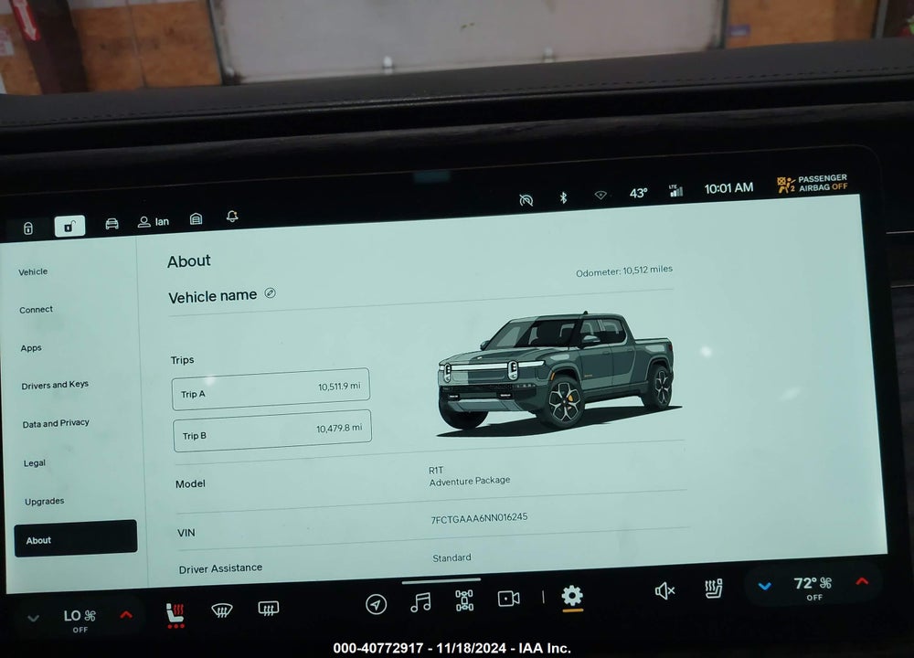 2022 RIVIAN R1T ADVENTURE VIN: 7FCTGAAA6NN016245