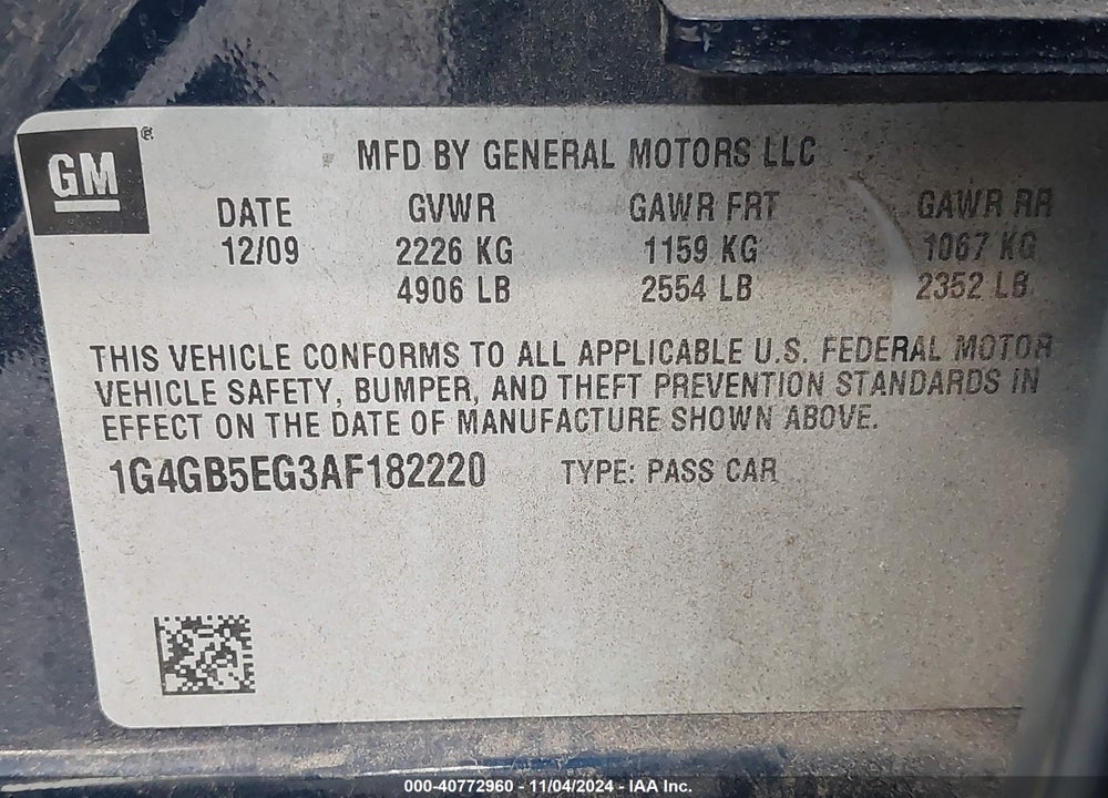 2010 BUICK LACROSSE CX VIN: 1G4GB5EG3AF182220
