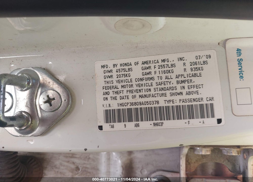 2009 HONDA ACCORD 3.5 EX-L VIN: 1HGCP36809A050378