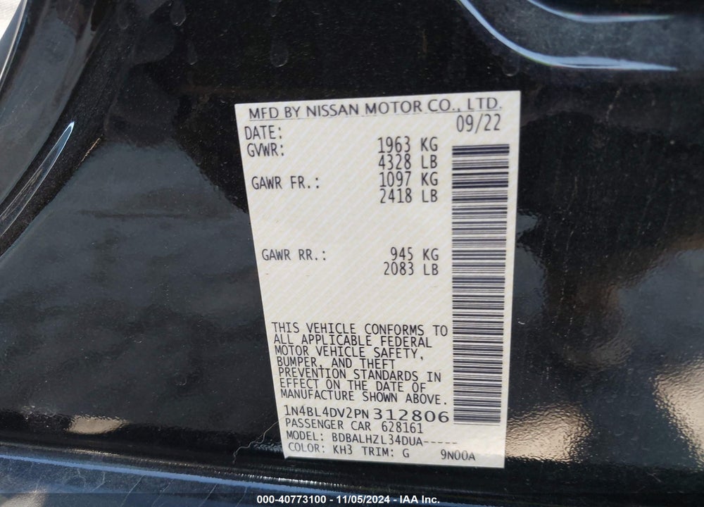 2023 NISSAN ALTIMA VIN: 1N4BL4DV2PN312806