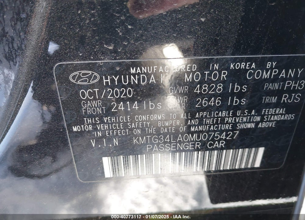 2021 GENESIS G70 VIN: KMTG34LA0MU075427