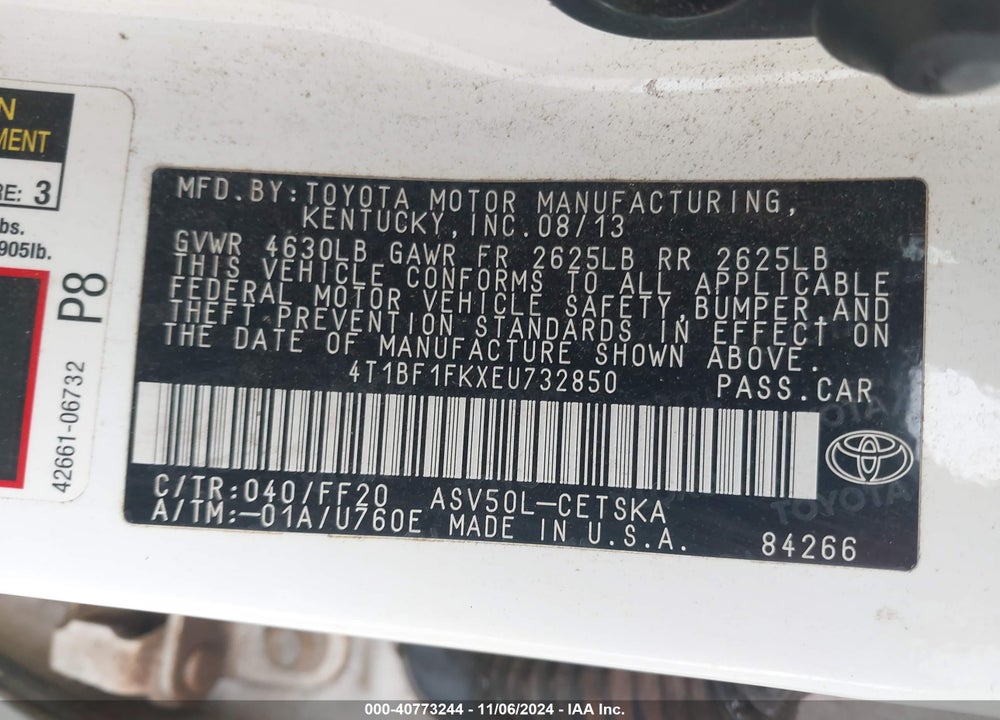 2014 TOYOTA CAMRY SE SPORT VIN: 4T1BF1FKXEU732850