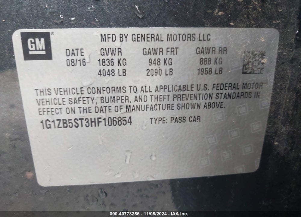 2017 CHEVROLET MALIBU LS VIN: 1G1ZB5ST3HF106854