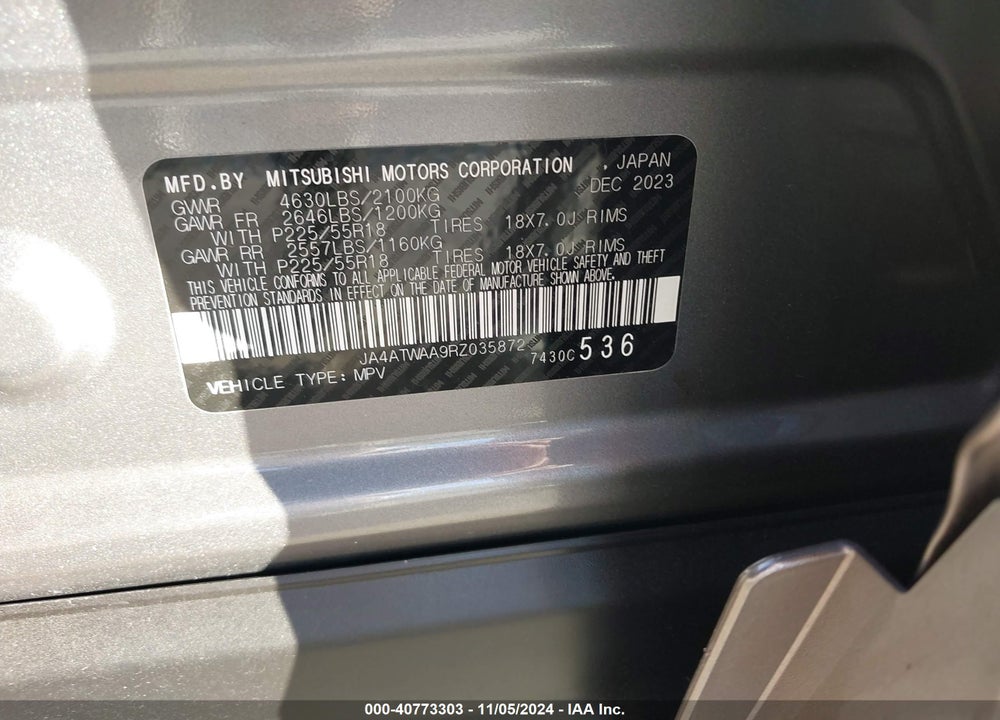 2024 MITSUBISHI ECLIPSE CROSS SEL VIN: JA4ATWAA9RZ035872