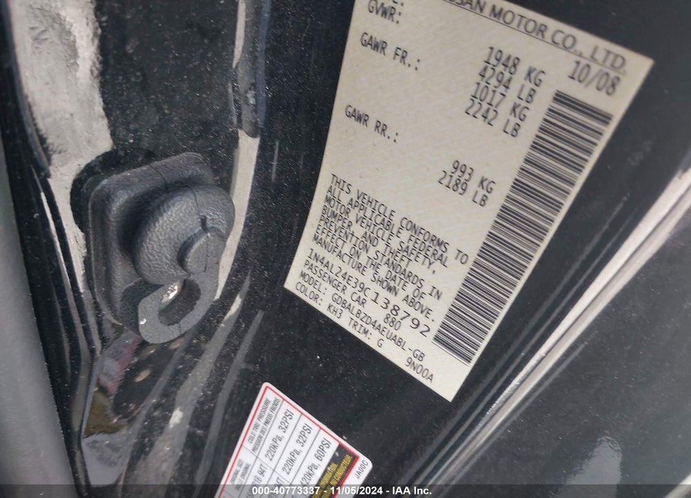 2009 NISSAN ALTIMA 2.5 S VIN: 1N4AL24E39C138792