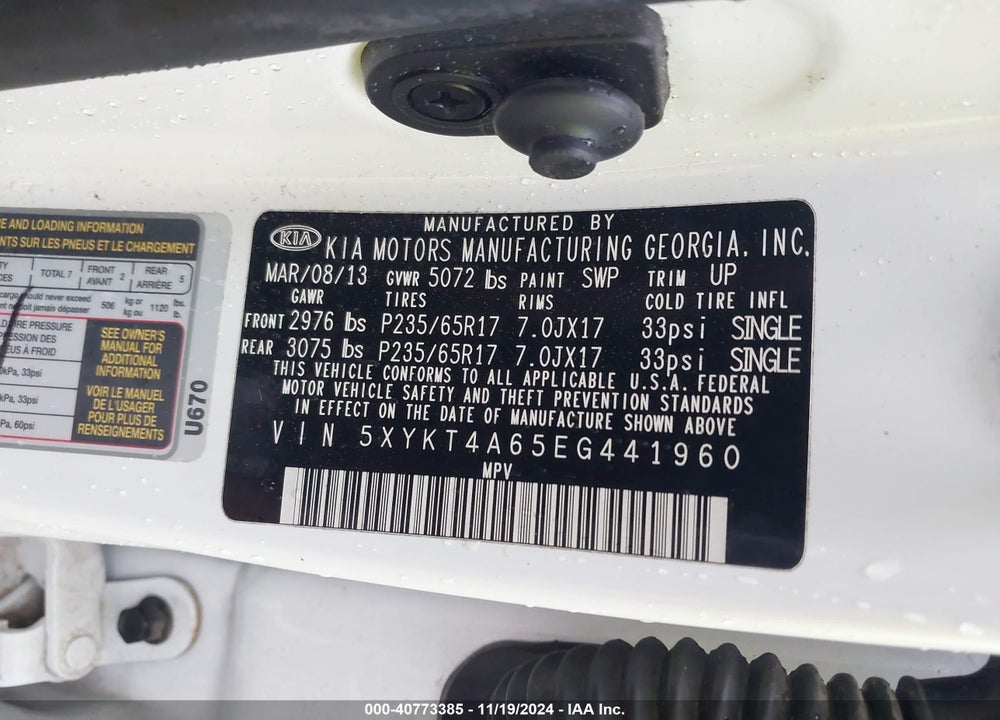 2014 KIA SORENTO LX VIN: 5XYKT4A65EG441960