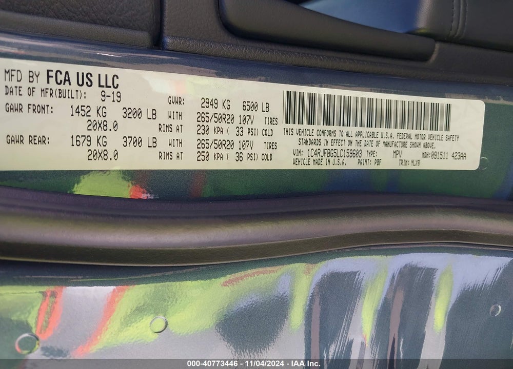 2020 JEEP GRAND CHEROKEE LIMITED X 4X4 VIN: 1C4RJFBG5LC159603