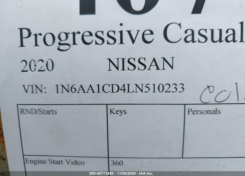 2020 NISSAN TITAN SV 4X4 VIN: 1N6AA1CD4LN510233