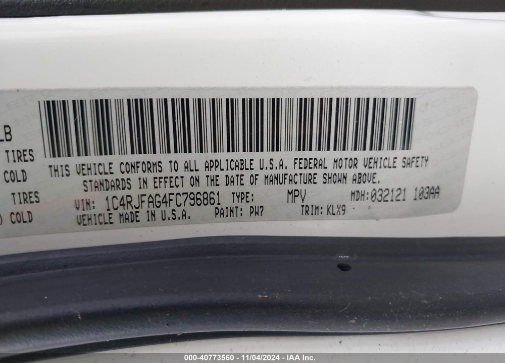 2015 JEEP GRAND CHEROKEE ALTITUDE VIN: 1C4RJFAG4FC796861