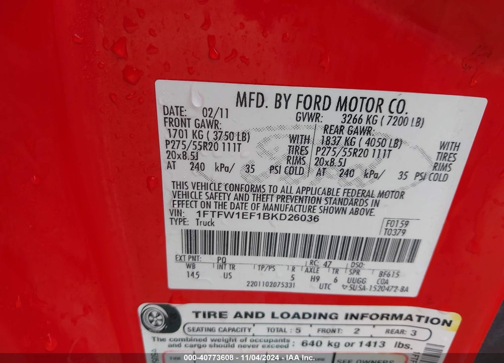 2011 FORD F-150 XLT VIN: 1FTFW1EF1BKD26036
