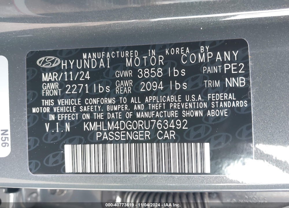 2024 HYUNDAI ELANTRA SEL VIN: KMHLM4DG0RU763492