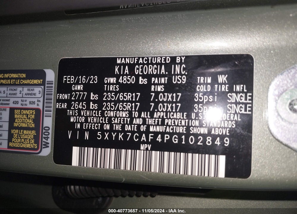 2023 KIA SPORTAGE VIN: 5XYK7CAF4PG102849