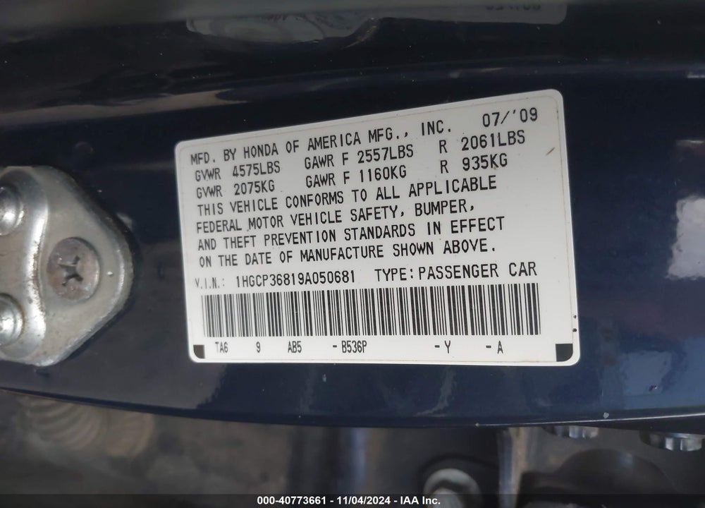 2009 HONDA ACCORD 3.5 EX-L VIN: 1HGCP36819A050681