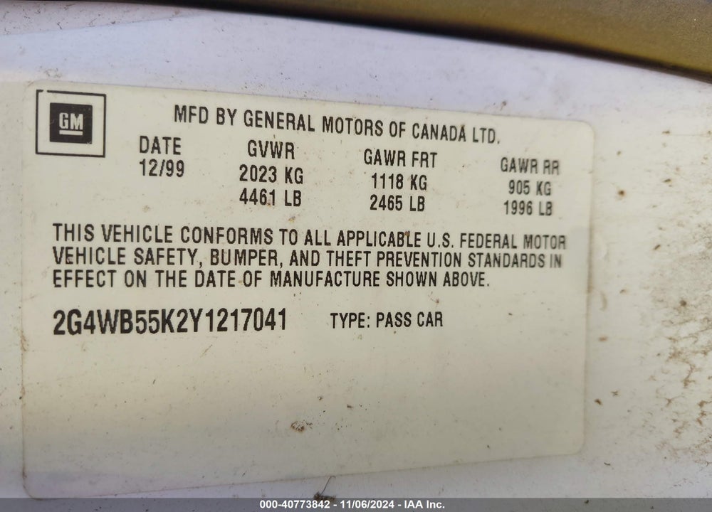 2000 BUICK REGAL LS VIN: 2G4WB55K2Y1217041
