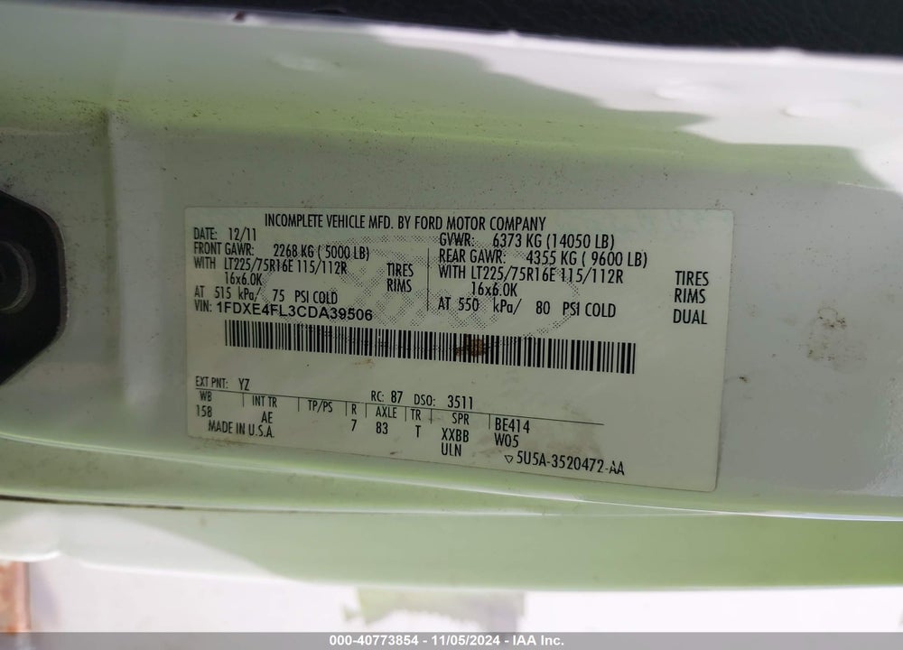 2012 FORD E-450 CUTAWAY VIN: 1FDXE4FL3CDA39506