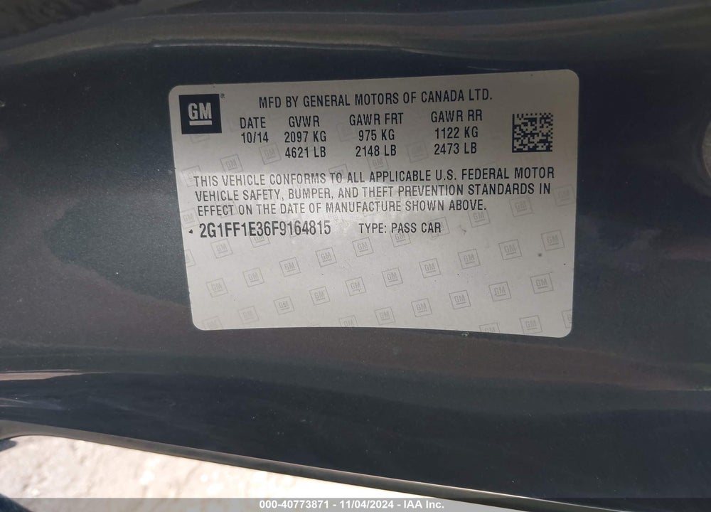 2015 CHEVROLET CAMARO 2LT VIN: 2G1FF1E36F9164815