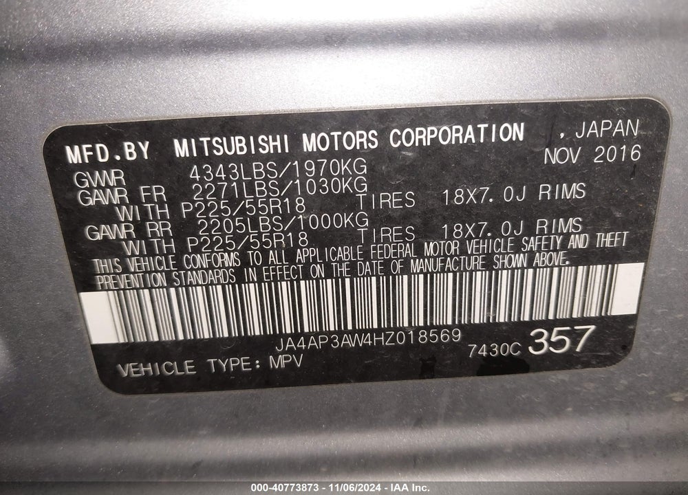 2017 MITSUBISHI OUTLANDER SPORT 2.4 SE VIN: JA4AP3AW4HZ018569