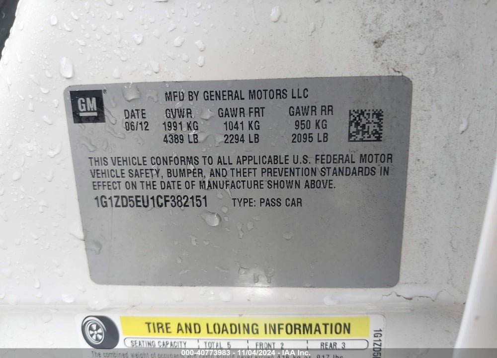 2012 CHEVROLET MALIBU VIN: 1G1ZD5EU1CF382151