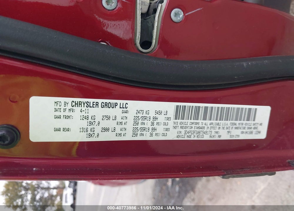 2011 DODGE JOURNEY CREW VIN: 3D4PG3FG0BT549173